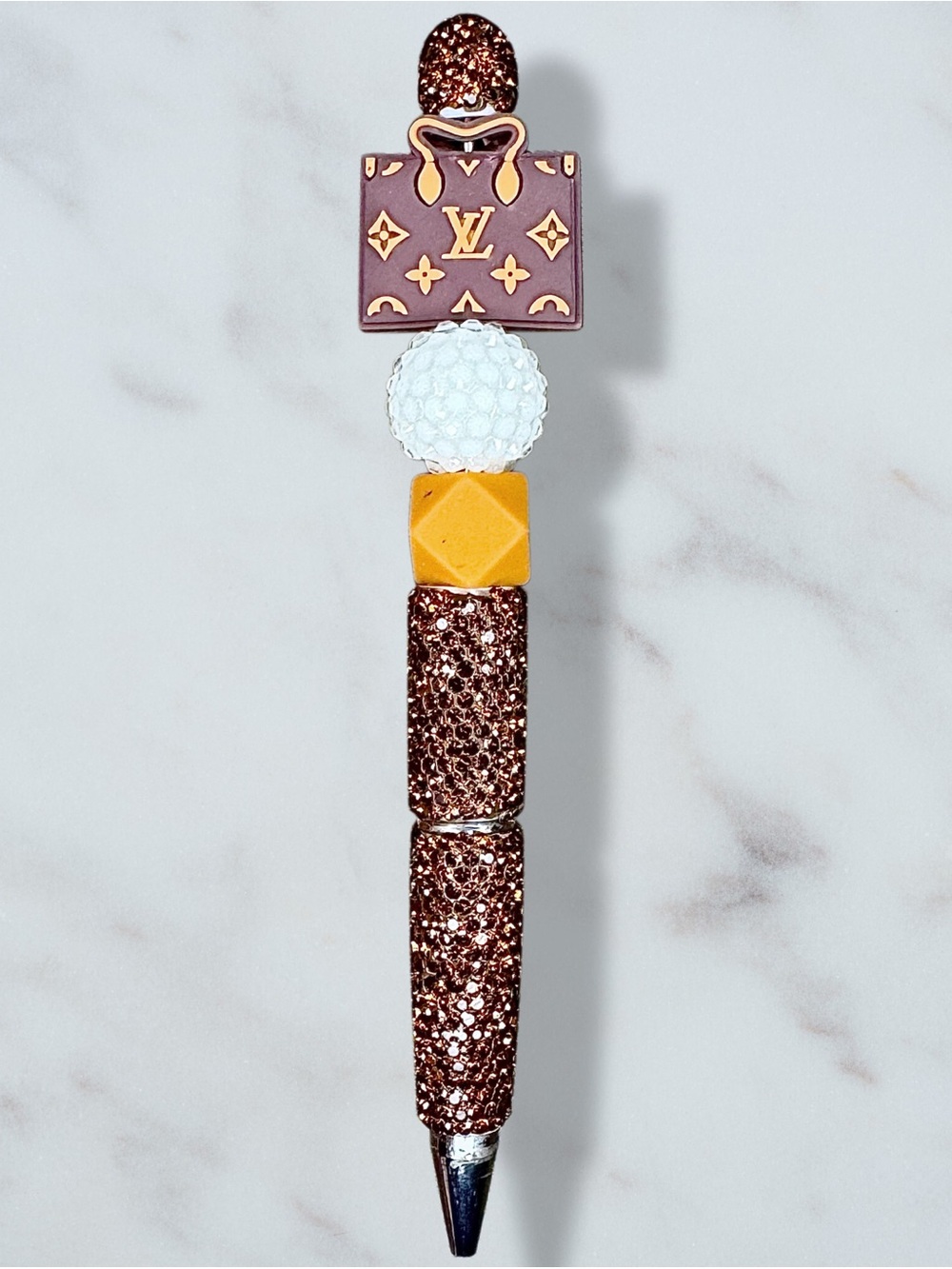 Fashion LV Brown & Tan Rhinestone Twist Pen